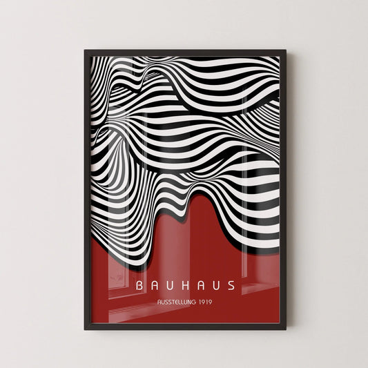 Bauhaus Ausstellung Dark Red (Waves) PRINT | Vintage Mid-century Modern Poster (Available handframed or unframed)