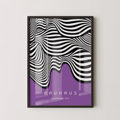 Bauhaus Waves Art Print: Mid-Century Modern Deep Lilac Poster