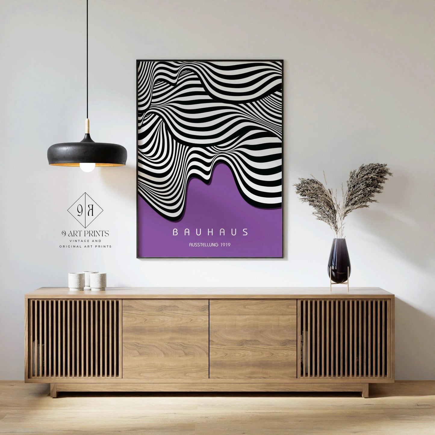 Bauhaus Waves Art Print: Mid-Century Modern Deep Lilac Poster