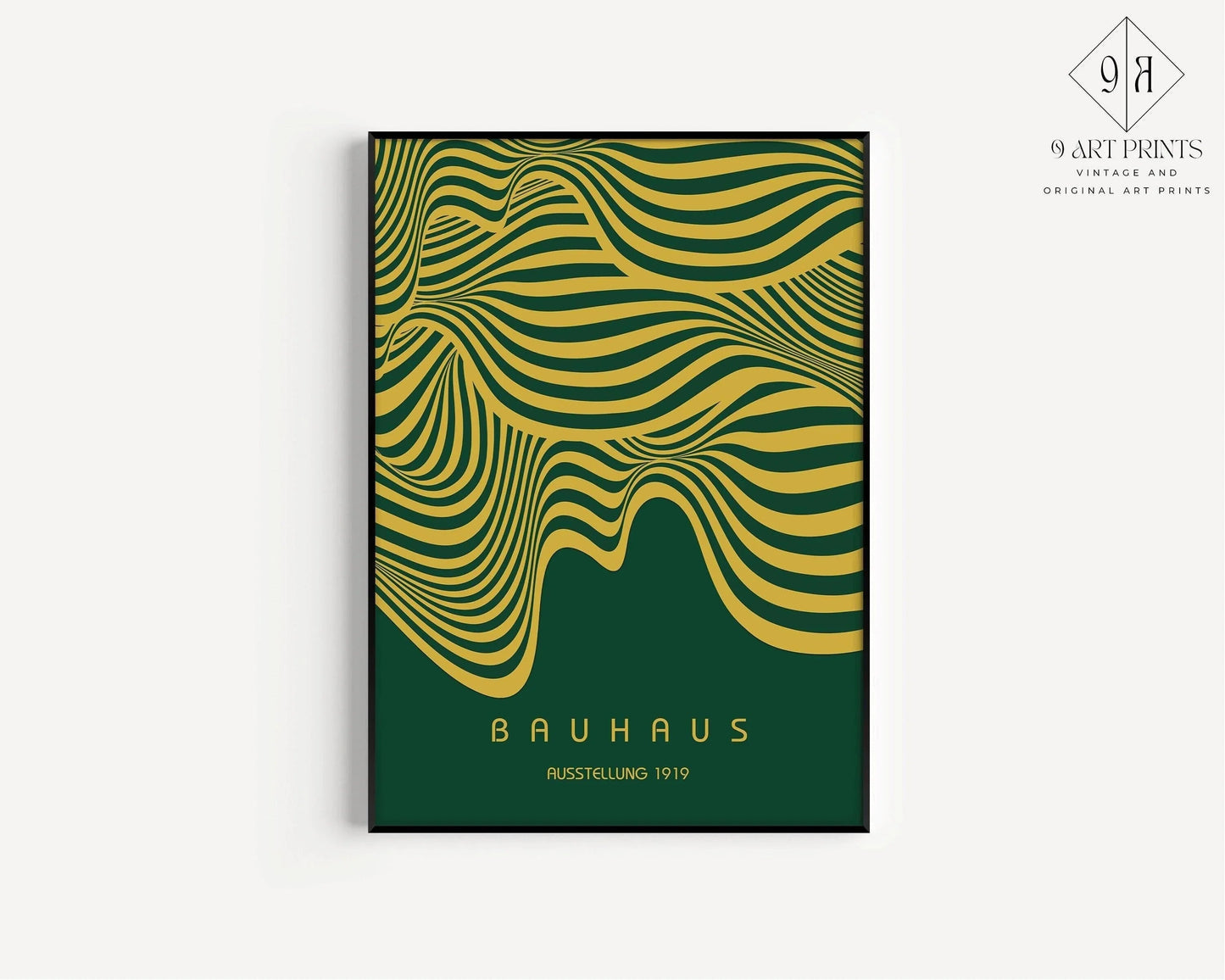 Bauhaus Ausstellung Forest Green and Gold (Waves) PRINT | Vintage Mid-century Modern Poster (Available handframed)