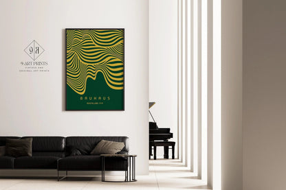 Bauhaus Ausstellung Forest Green and Gold (Waves) PRINT | Vintage Mid-century Modern Poster (Available handframed)