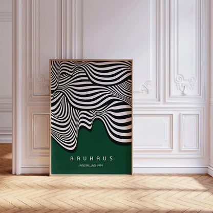 Bauhaus Waves Art Print: Mid-Century Modern Forest Green Poster