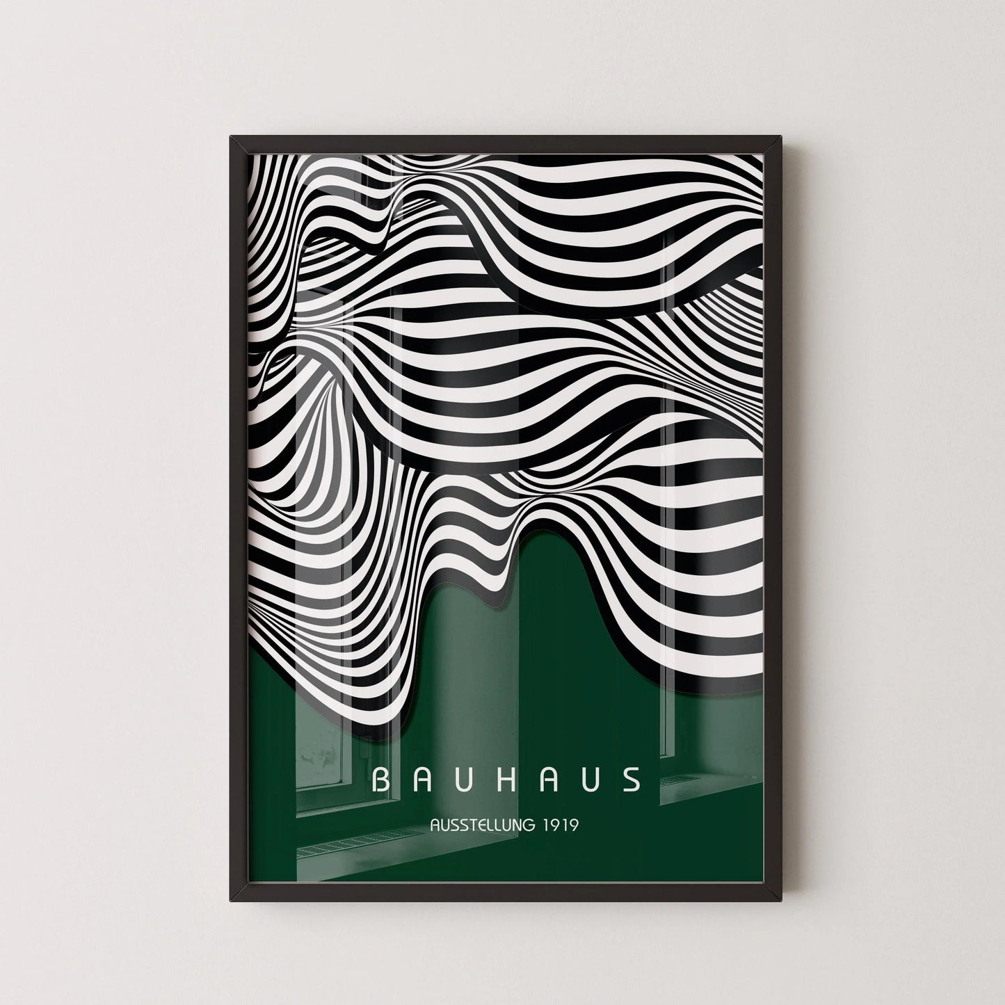 Bauhaus Waves Art Print: Mid-Century Modern Forest Green Poster