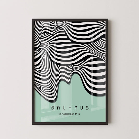 Bauhaus Waves Art Print: Mid-Century Modern Mint Green Poster