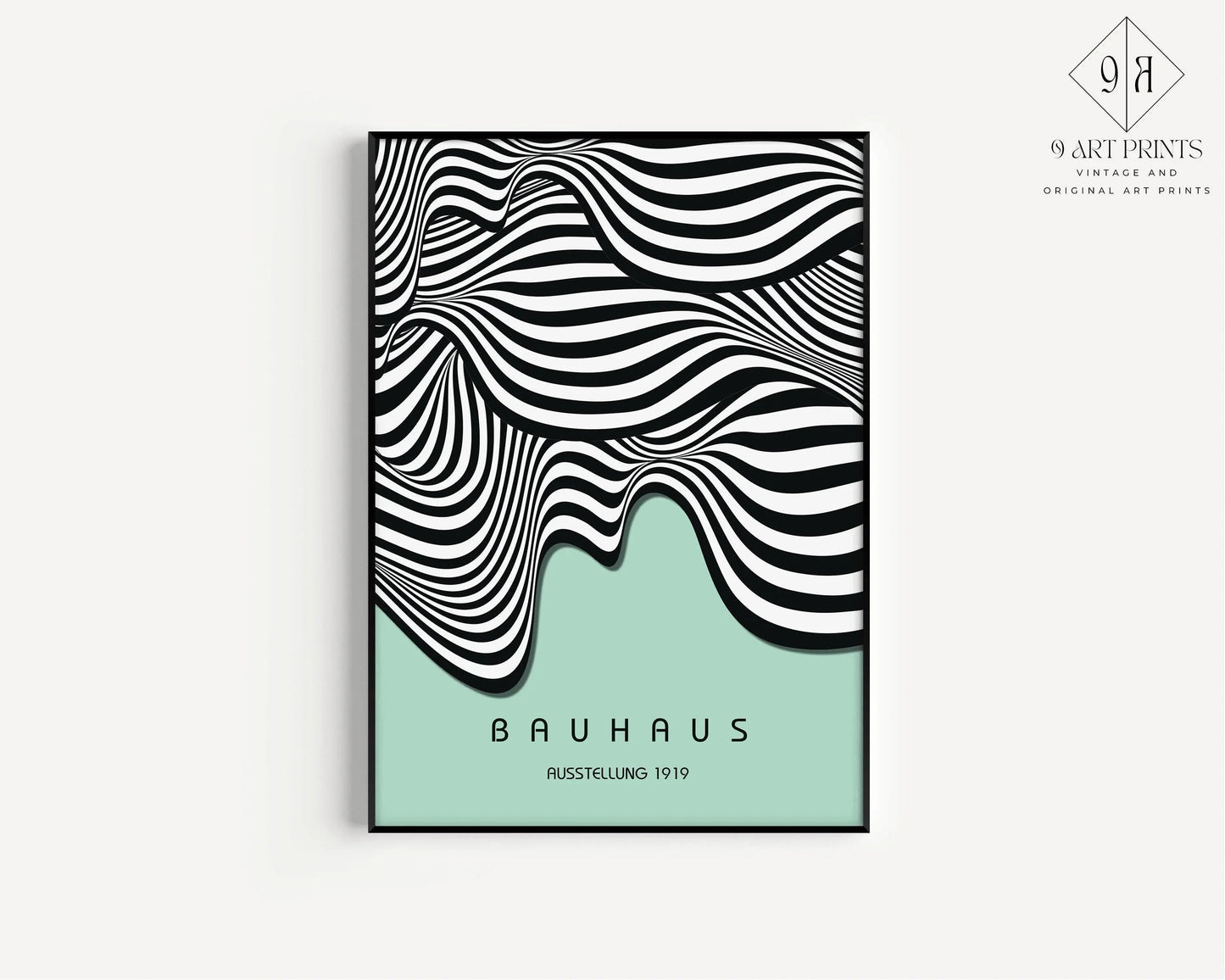 Bauhaus Waves Art Print: Mid-Century Modern Mint Green Poster