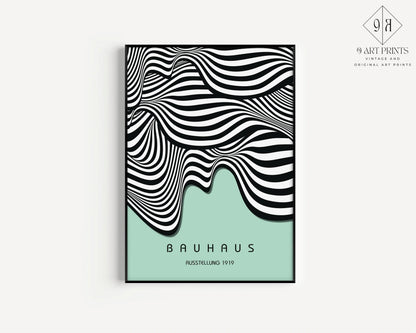 Bauhaus Waves Art Print: Mid-Century Modern Mint Green Poster
