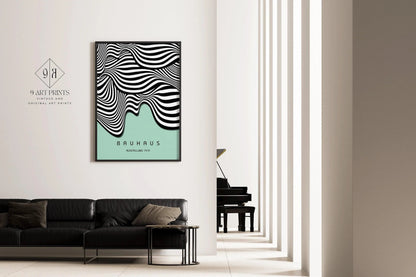 Bauhaus Waves Art Print: Mid-Century Modern Mint Green Poster