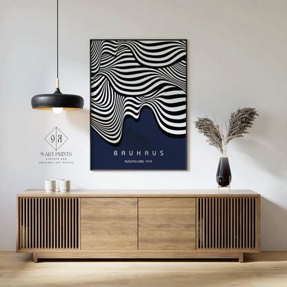 Bauhaus Waves Art Print: Navy Blue Mid-Century Modern Giclee