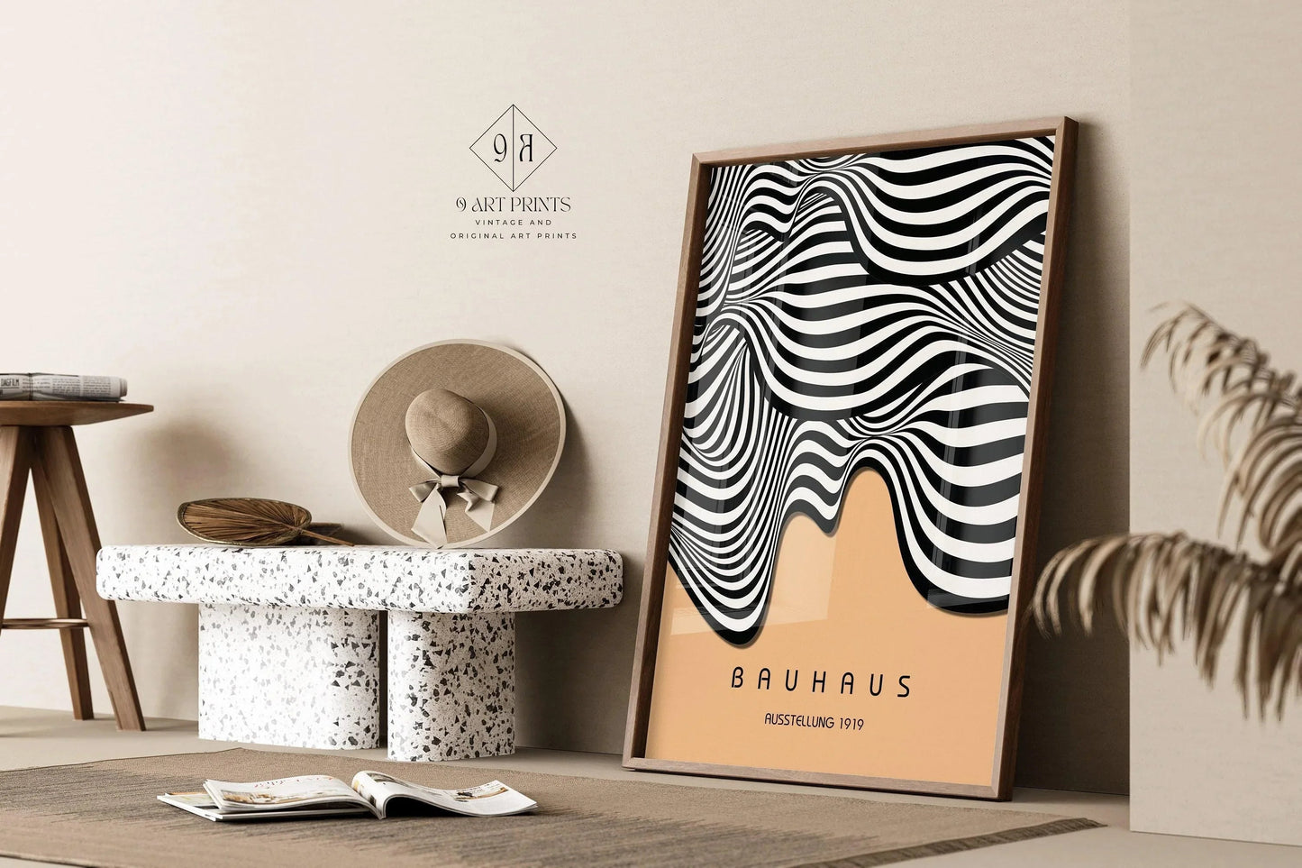 Affiche d'art Bauhaus Waves : Affiche d'exposition moderniste du milieu du siècle