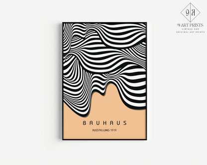 Affiche d'art Bauhaus Waves : Affiche d'exposition moderniste du milieu du siècle