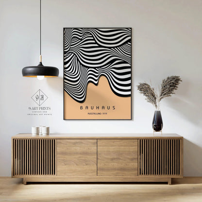 Affiche d'art Bauhaus Waves : Affiche d'exposition moderniste du milieu du siècle