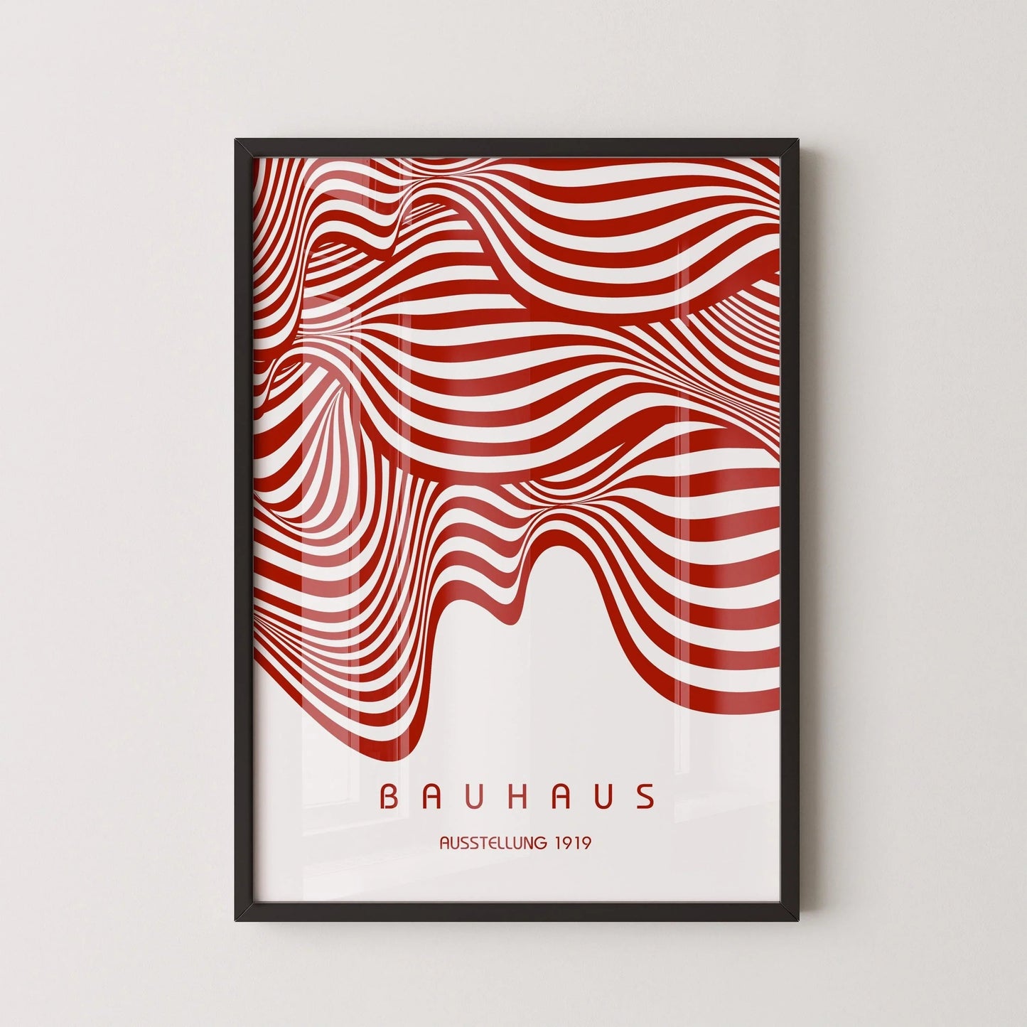 Affiche BAUHAUS Exposition Rouge et Blanc (Vagues) | Poster Rétro Mid-century Moderne (Disponible encadrée à la main ou non encadrée)