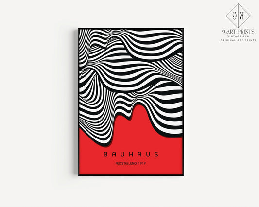 Affiche d'art Bauhaus Waves : Affiche d'exposition moderniste du milieu du siècle