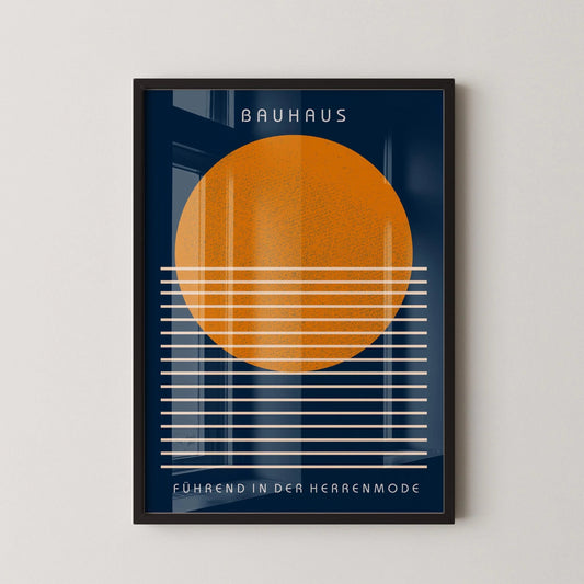 Impression d'art Bauhaus : Giclée moderne du milieu du siècle bleu marine et orange