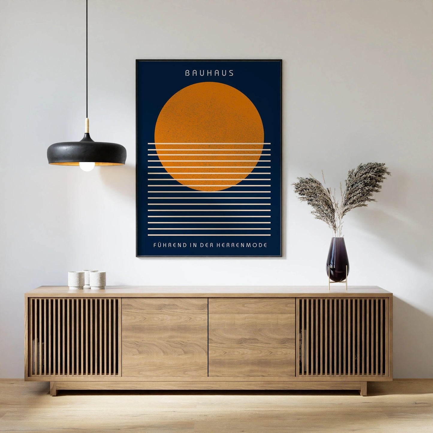 Bauhaus Art Print: Navy Blue and Orange Mid-Century Modern Giclee