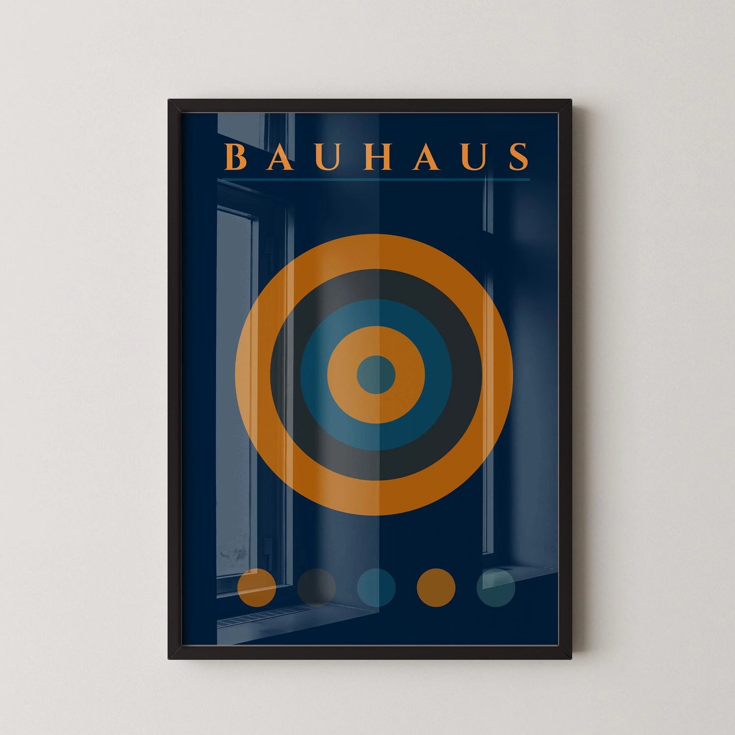Bauhaus Target Art Print: Mid-Century Modern Navy Blue & Orange