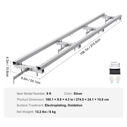 Rail Mill Guide System, 9 Ft Milling Guide, 4 Crossbar Kits Chainsaw Mill Rail Guide, Aluminum Adjustable Saw Mill Rail System Work With Chainsaw Mills For Builders And Woodworkers