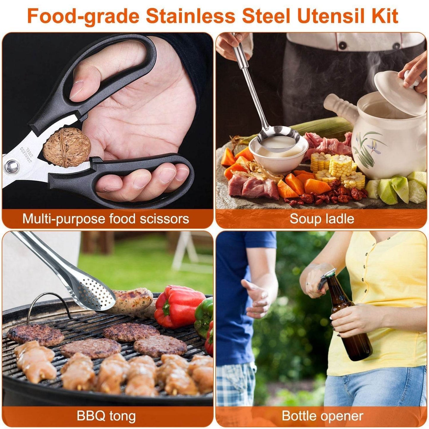 Kit d'ustensiles de cuisine de camping 19 pièces, batterie de cuisine portable de pique-nique, équipement de cuisine d'extérieur, appareils de barbecue de feu de camp avec sac de rangement