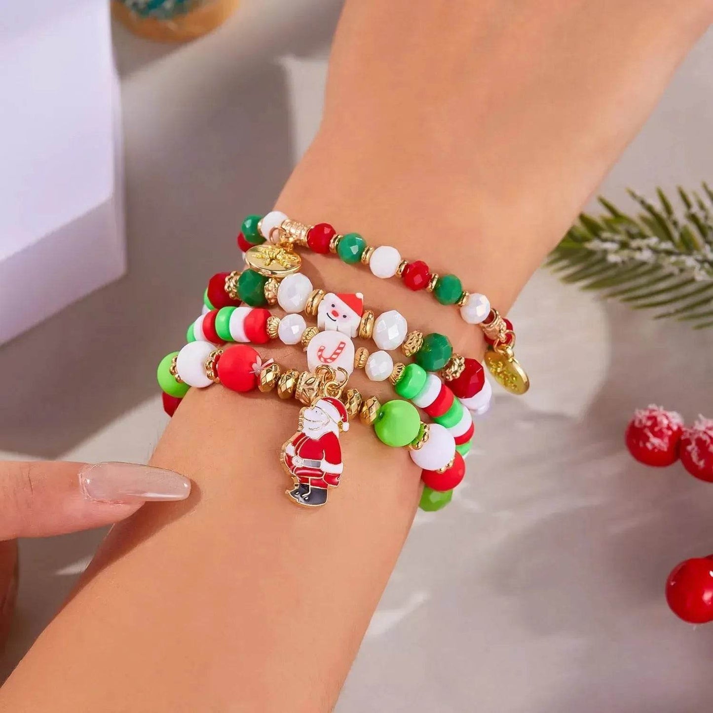 4pcs Christmas Snowman Handmade Beaded Bracelet set gift idea