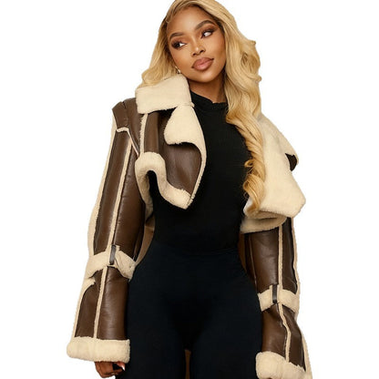 Women’s Leather Jacket with Fur Trim – Short Stylish Warm Winter Jacket