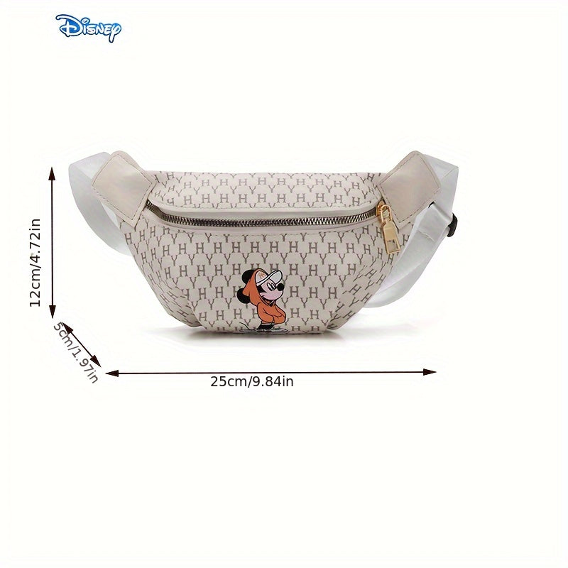 1pc Disney Mickey Cartoon Fanny PU Material Pack, Adjustable Strap Waist Bag With Fashion Zipper, Suitable For Sports & Outdoor Activities