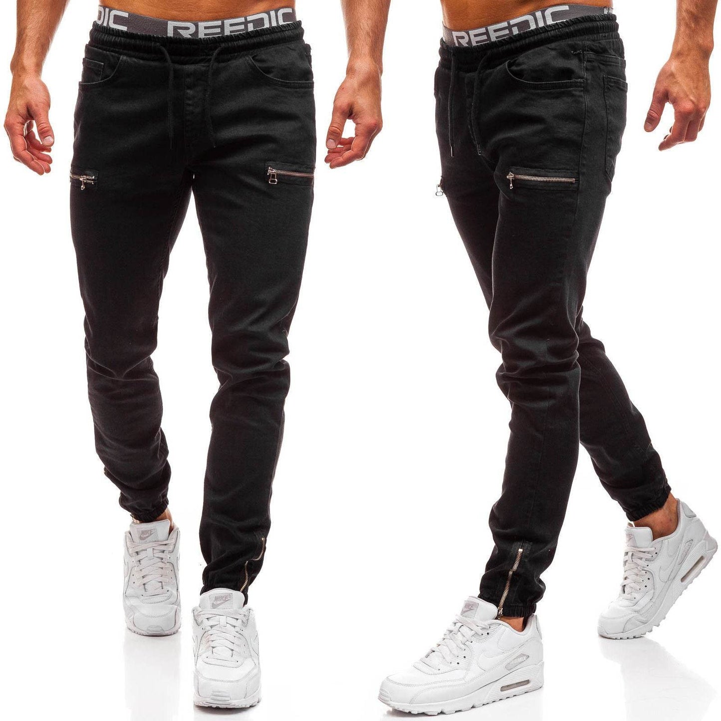 Pantalon jean homme décontracté en denim européen et américain avec fermeture éclair dépolie