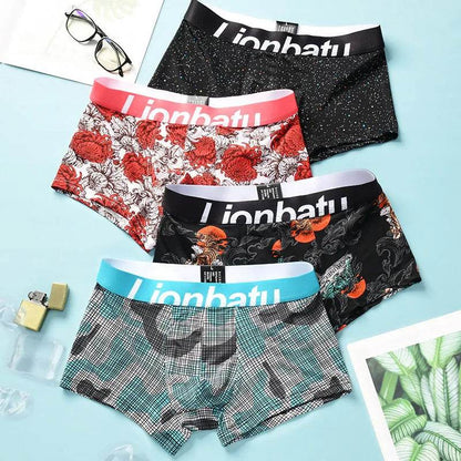 Ice Silk Men's Boxers Breathable Printed Boxer Briefs Mid waist