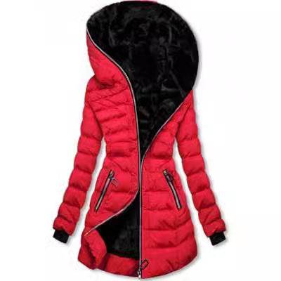 Veste matelassée à capuche chaude en polaire, longueur moyenne, noire