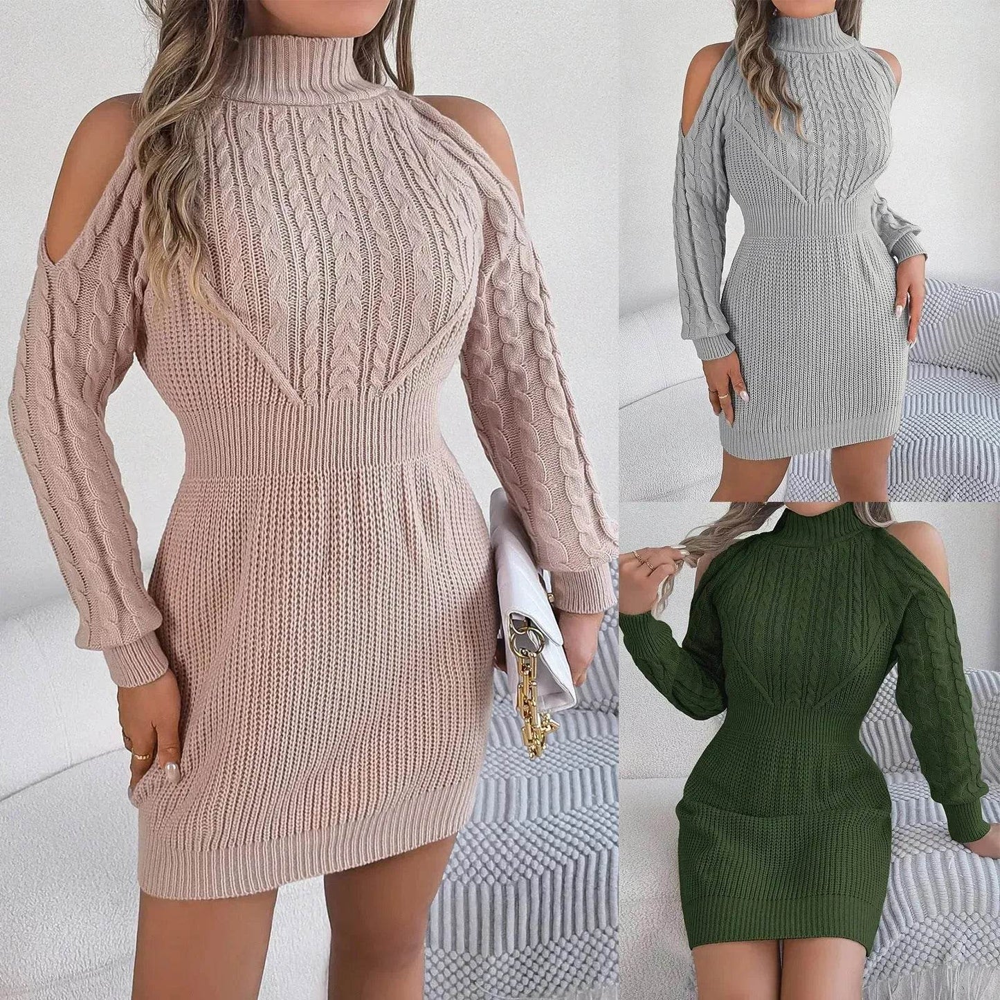 Robe-pull mini en laine torsadée ajustée et tendance pour l'automne-hiver