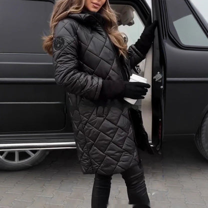 Women's Hooded Zip-Up Long Casual Cotton Coat
