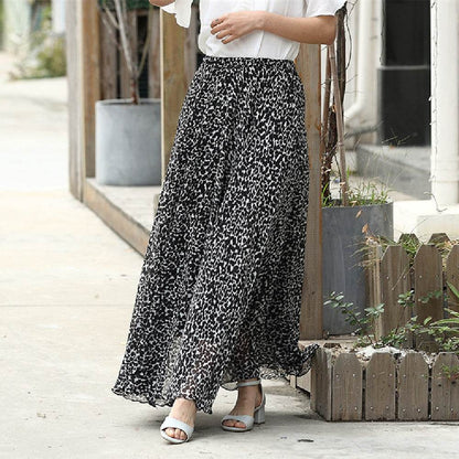 Leopard print High Waist Chiffon Maxi Skirt for women