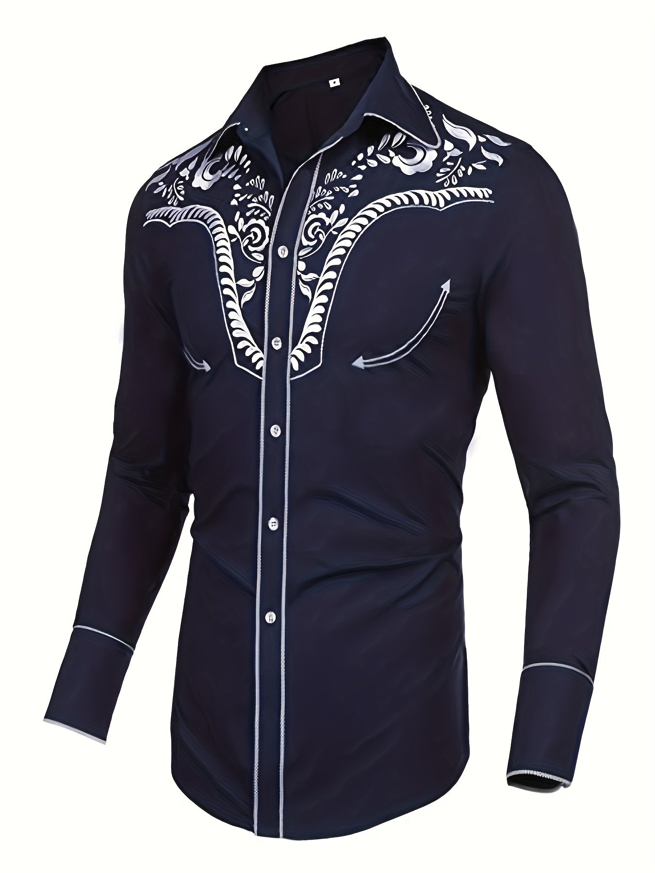Western Cowboy Chic Long Sleeve Embroidered Shirt - Soft Cotton Blend, Elegant Design, Casual Style for Spring Fall Vacation Resort Wear - Men's Shirt for Outdoor Activities, Travel, and Leisure