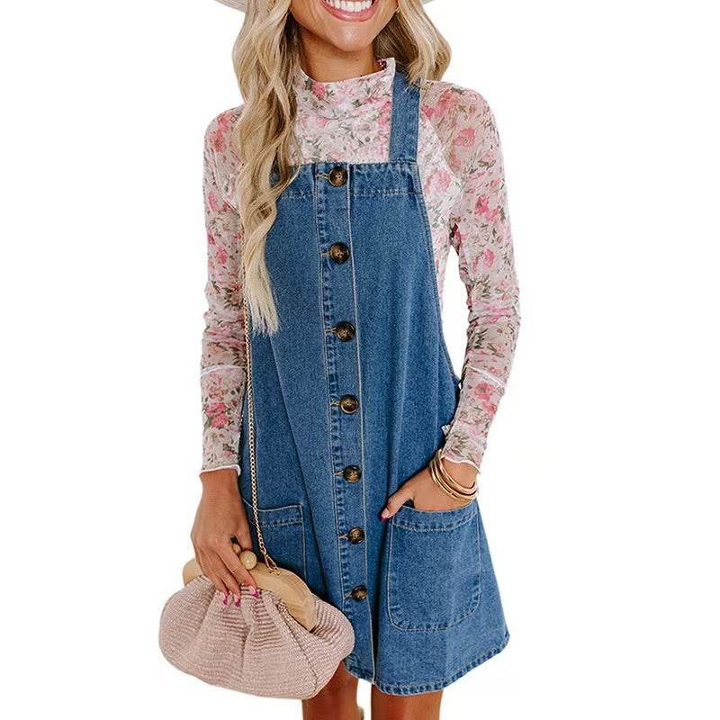 Loose Mini Denim Brace Jeans Jumper Dress
