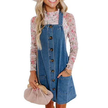 Loose Mini Denim Brace Jeans Jumper Dress