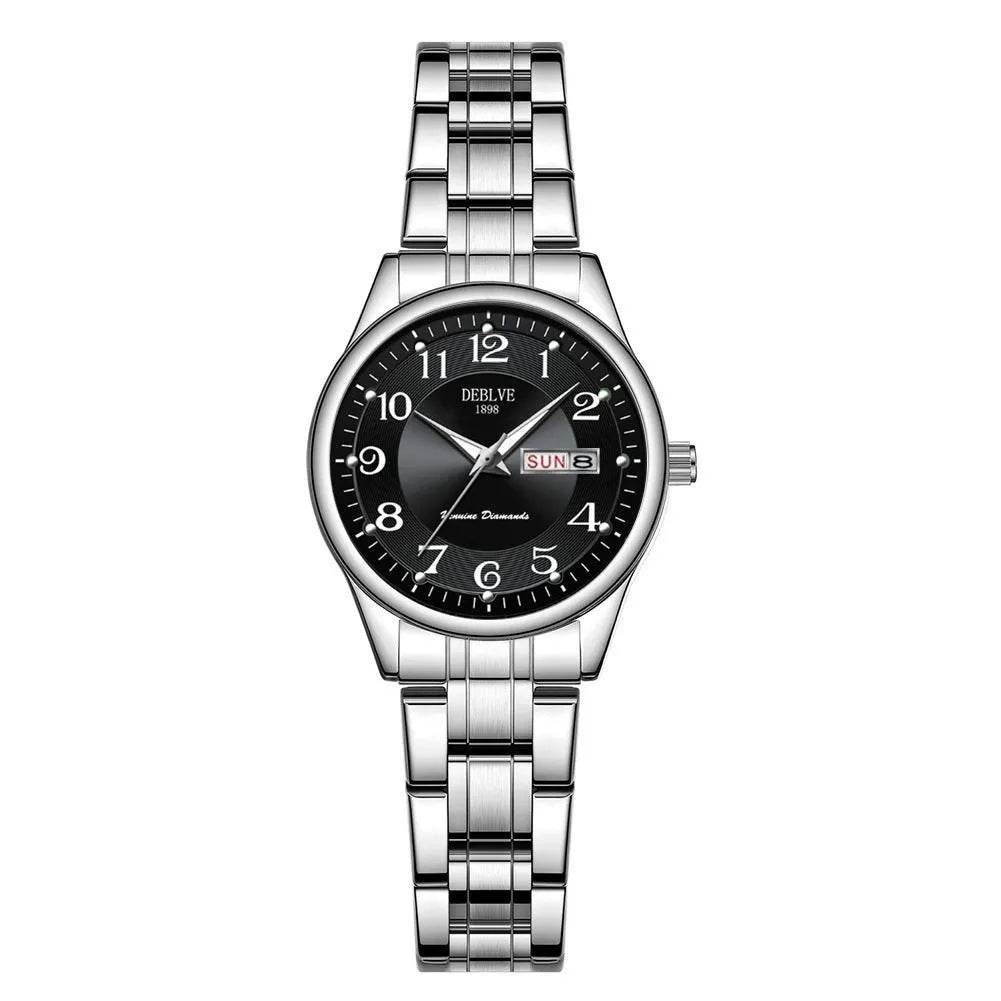 Ultra-Thin Stainless Steel Strap Watch, Double Calendar, Luminous, Waterproof