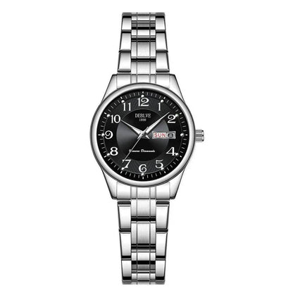 Ultra-Thin Stainless Steel Strap Watch, Double Calendar, Luminous, Waterproof