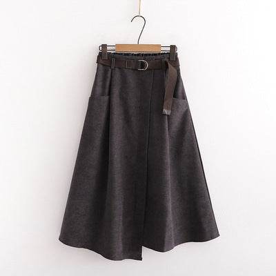 Solid Color Leisure Artistic Pocket High Waist Irregular flared Midi Skirt for work women