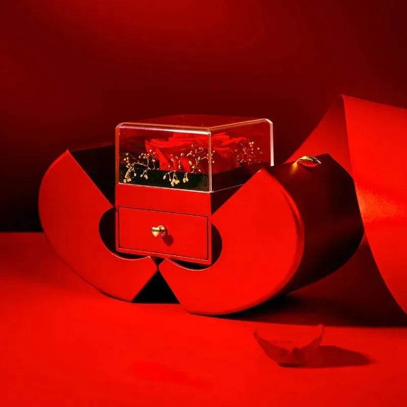 Boîte à bijoux de mode pomme rouge cadeau de Noël collier Rose éternelle pour fille fête des mères Saint Valentin cadeaux avec fleur artificielle Rose fleur boîte à bijoux