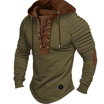 Spring And fall Pure Color Tied Hoodie Street fashion Bronzing Lacing Sweatshirt