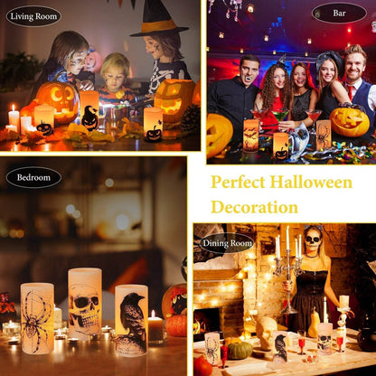 Lot de 3 bougies sans flamme d'Halloween avec minuterie, fonctionnant sur piles, lumières orange chaudes pour la décoration de fête d'Halloween.