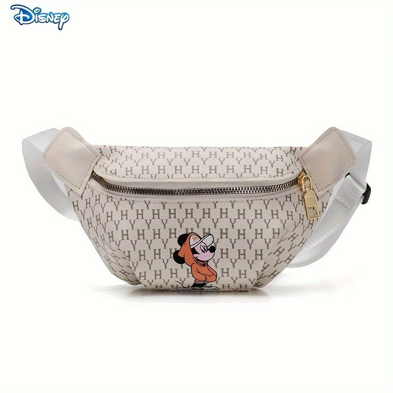 1pc Disney Mickey Cartoon Fanny PU Material Pack, Adjustable Strap Waist Bag With Fashion Zipper, Suitable For Sports & Outdoor Activities