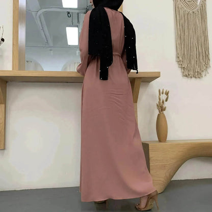 Beautiful Solid Color Full Button down Abaya Dress for Arabian Dubai Turkey Middle East Women