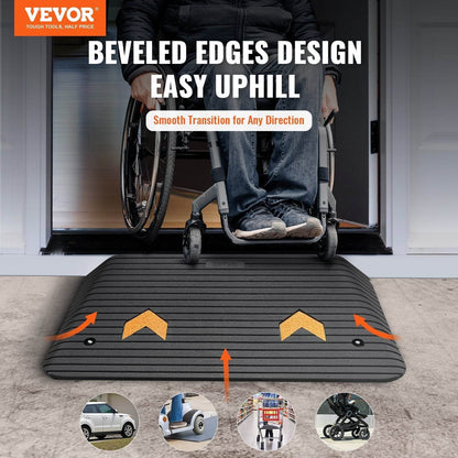 Upgraded Rubber Threshold Ramp, 3.5 Rise Door Ramp With 1 Channel, Natural Rubber Car Ramp With Non-Slip Textured Surface, 33069 Lbs Load Capacity Curb Ramp For Wheelchair And Scooter