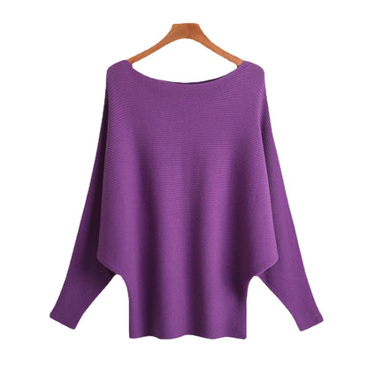 Women’s Halter Neck Batwing Knit Pullover Top – Stretchy Relaxed-Fit Casual Sweater