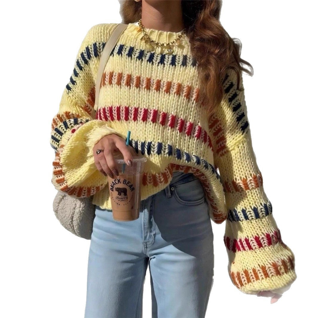 Women’s Retro Loose-Fit Batwing Sleeve Sweater – Casual Oversized Knit Pullover