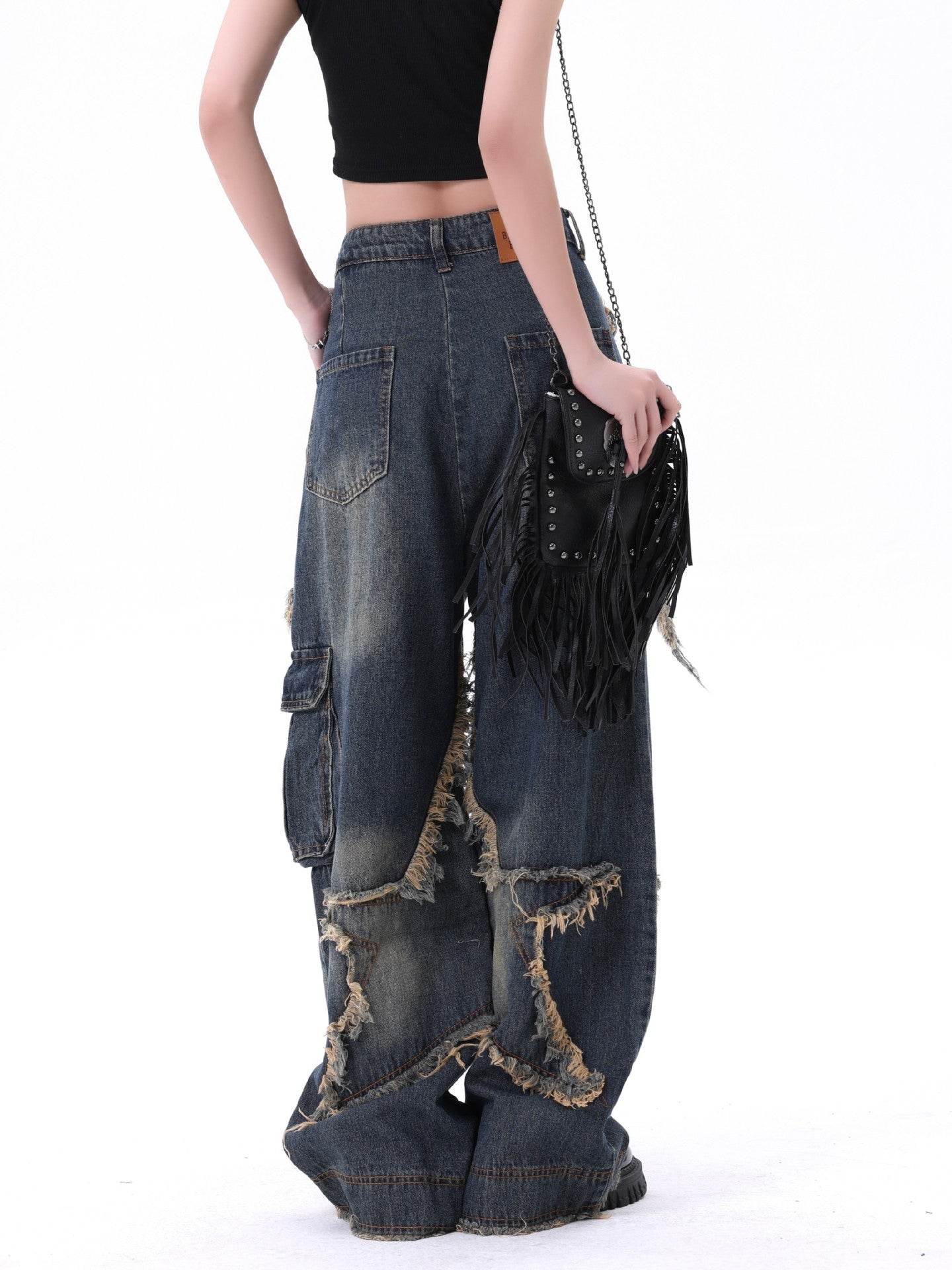 Distressed Denim Pant for women Oversized Streetstyle Patch Cargo Jeans Pant