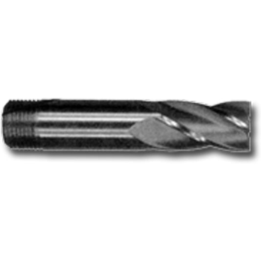 Threaded Shank End Mill, 15/32" Dia., 2-3/4" L, 4 Flutes, 1/2" Shank, High Speed Steel