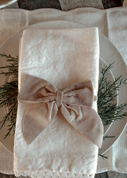 Blush Pink Bow Velvet Napkin Ties, Set of 4