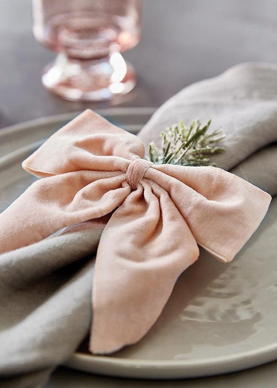 Blush Pink Bow Velvet Napkin Ties, Set of 4