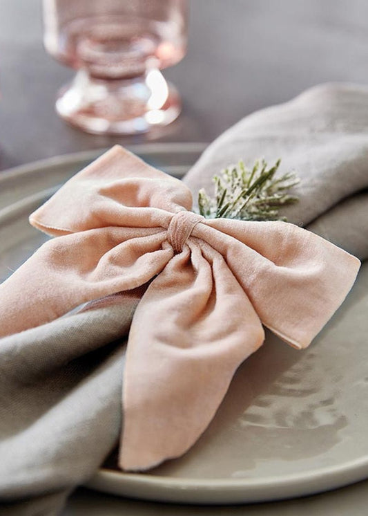 Blush Pink Bow Velvet Napkin Ties, Set of 4